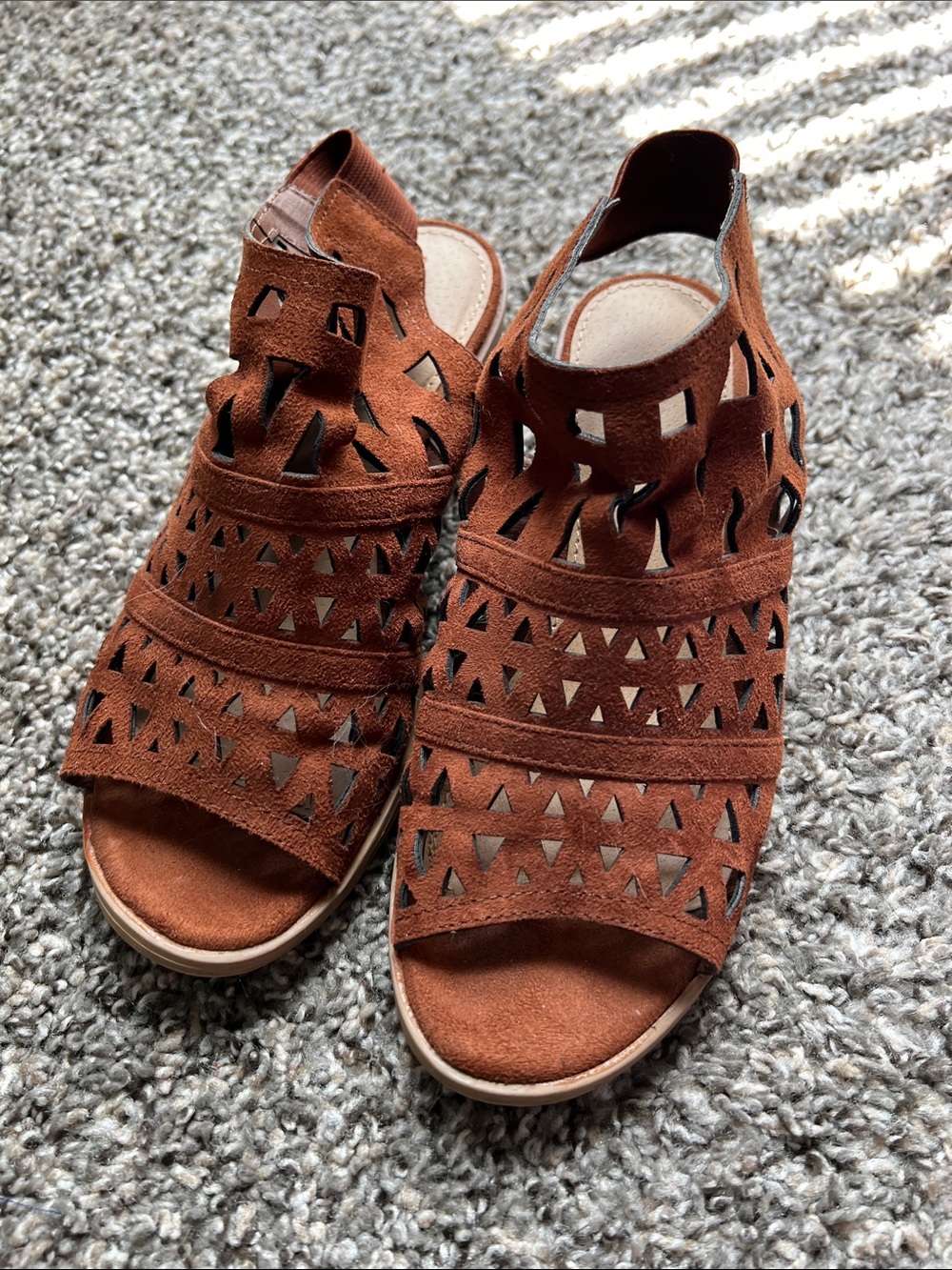 American Eagle Outfitters Rust Brown Suede Laser-Cut Slingback Sandals